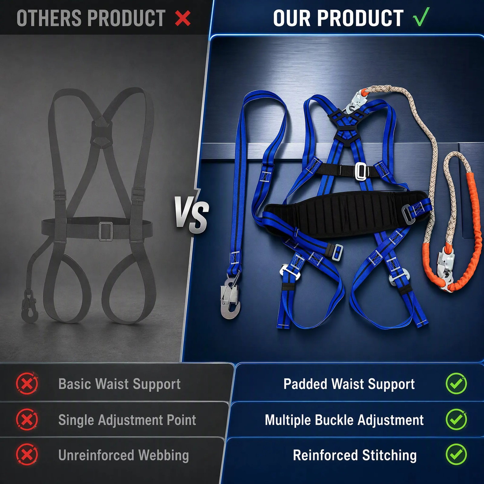 Full Body Electrician Safety Harness with Waist Belt detail 5