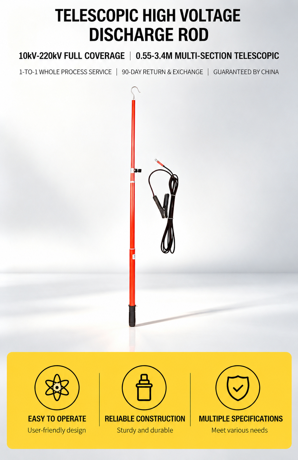Telescopic High Voltage Discharge Rod 10 kV – 220 kV detail 1