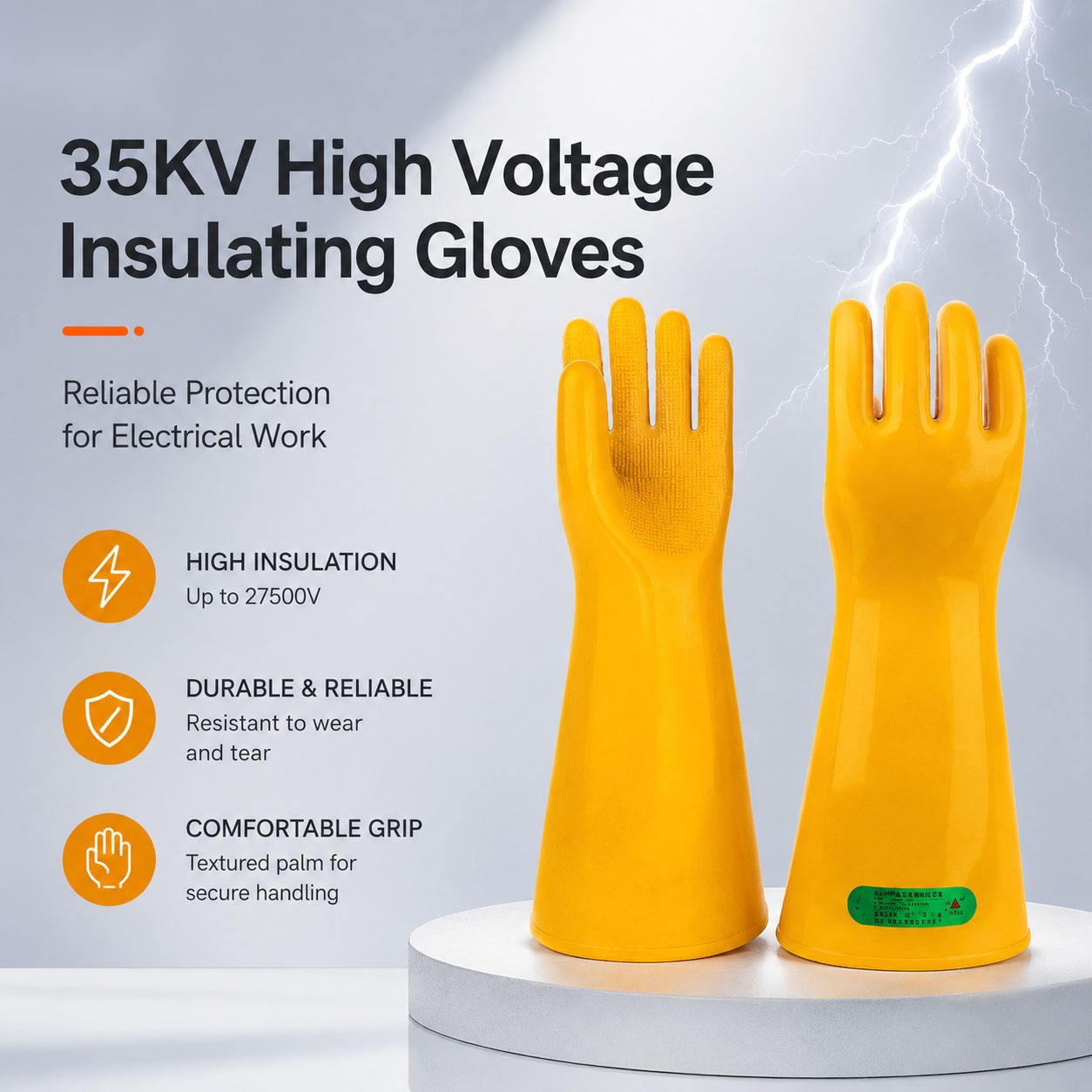 35kV Insulating Rubber Gloves for Live-Line Work