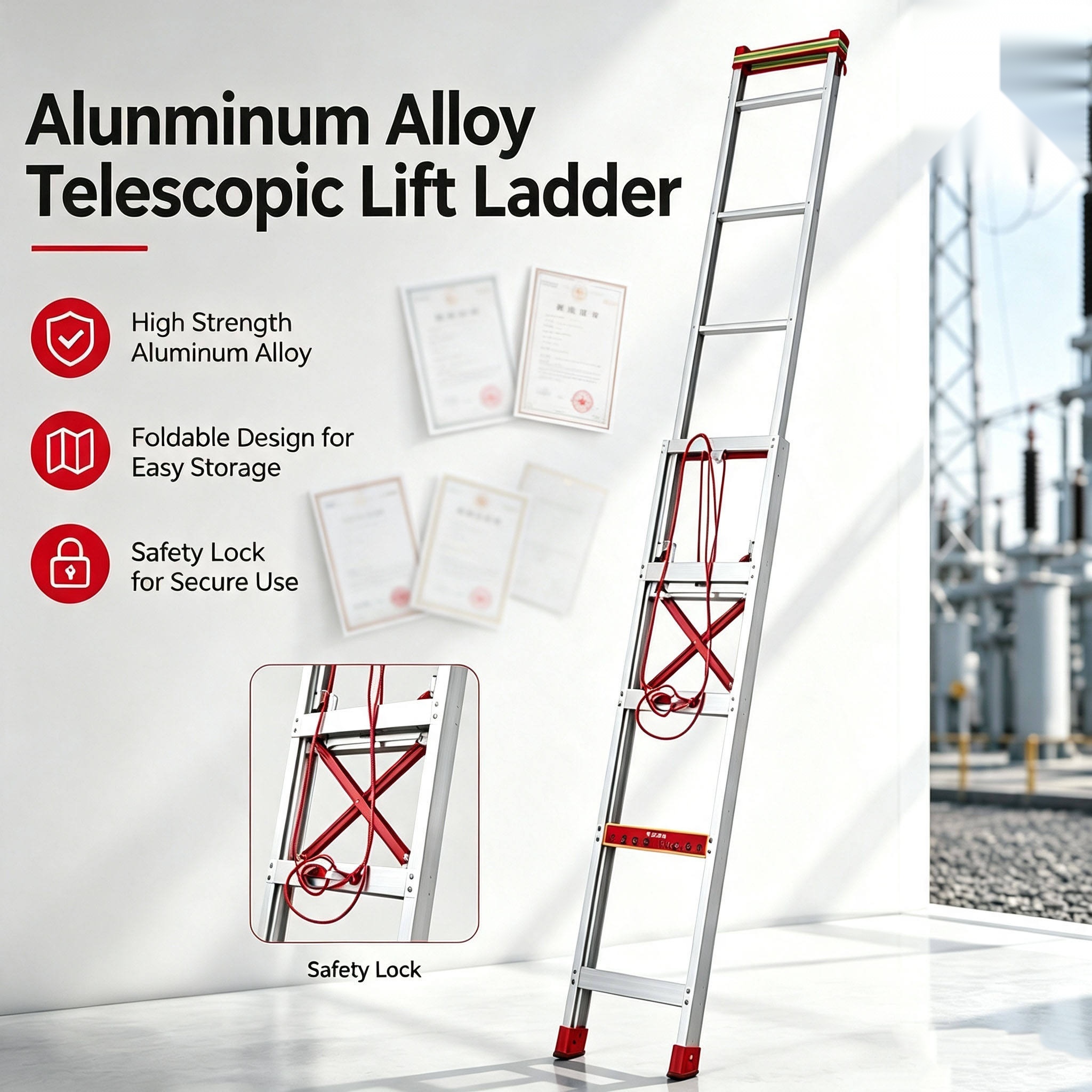 Industrial Foldable Aluminum Extension Ladder