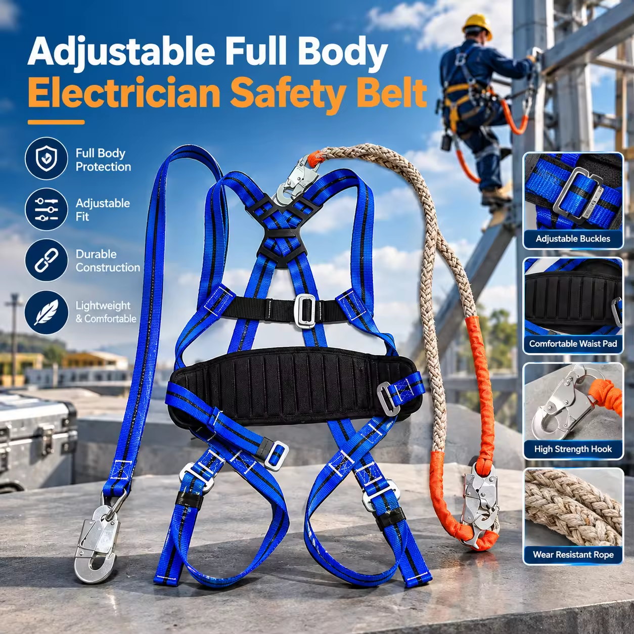 Full Body Electrician Safety Harness with Waist Belt