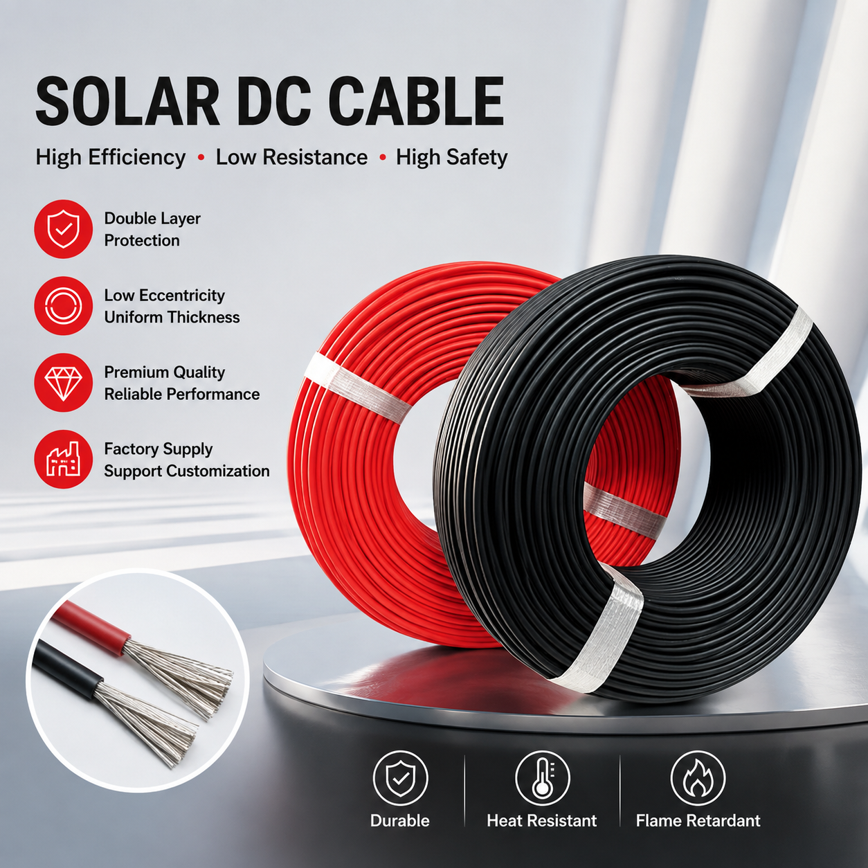 DC Tinned Copper Solar PV Cable — 2.5 / 4 / 6 mm², Double XLPO