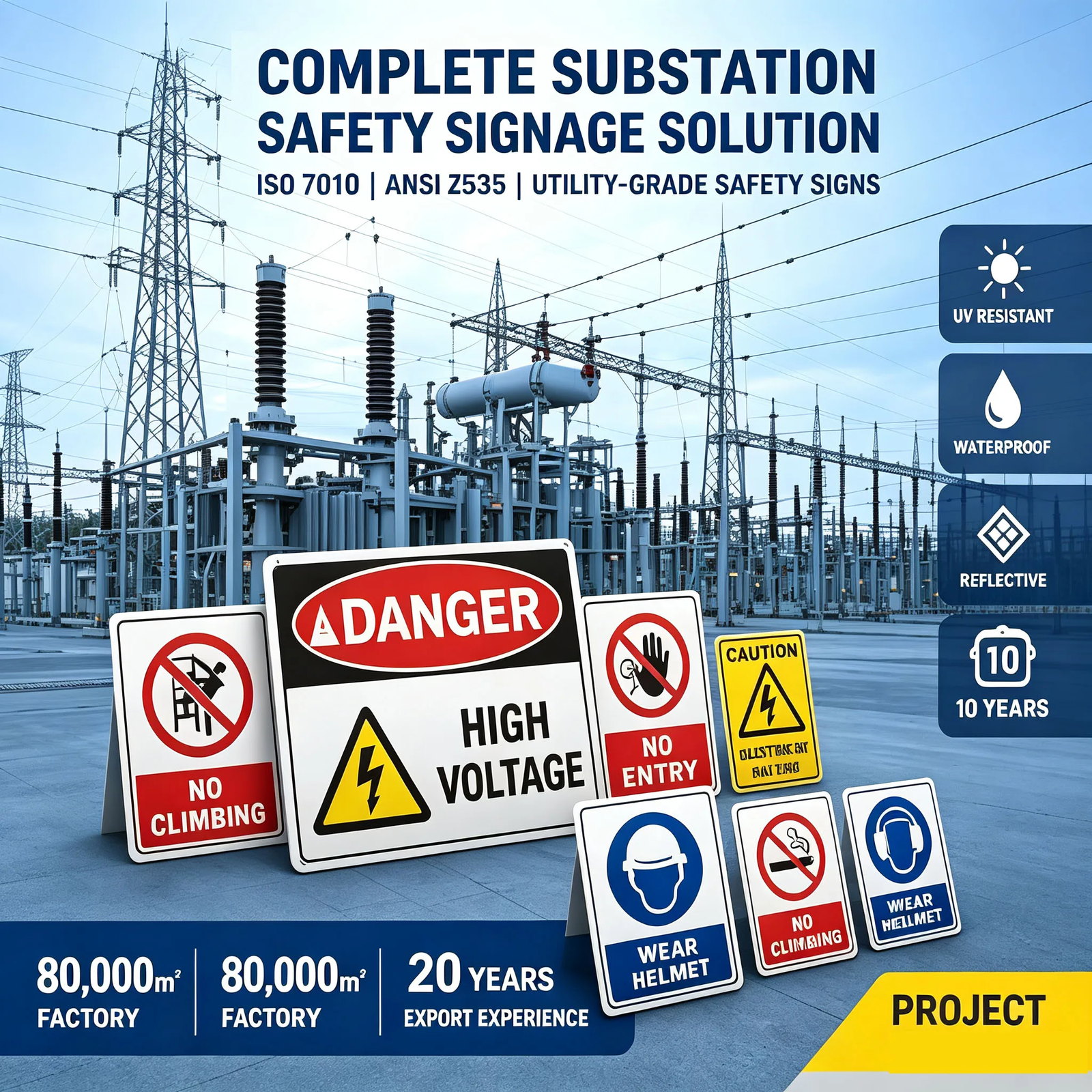 Custom Substation Warning Signs — 0.8-3.0 mm Thickness & Stainless Steel Options